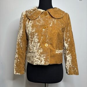 Bloomingdale’s Crushed Velvet Cropped Jacket Women’s 10 Gold  Peter Pan Collar